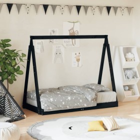 Black pine wood children's bed frame 70x140 cm by vidaXL, Cribs and beds for children - Ref: Foro24-834527, Price: 81,99 €, D...