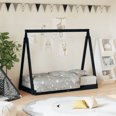 Black pine wood children's bed frame 70x140 cm by vidaXL, Cribs and beds for children - Ref: Foro24-834527, Price: 79,69 €, D...