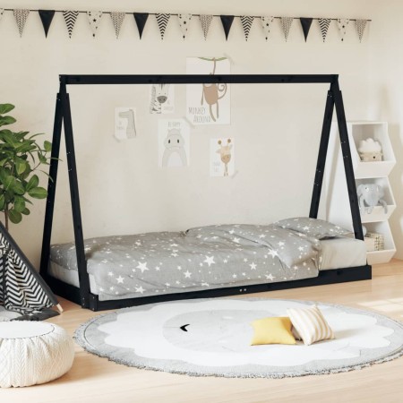 Estructura de cama para niños madera de pino negro 80x200 cm de vidaXL, Cunas y camas para niños - Ref: Foro24-834536, Precio...