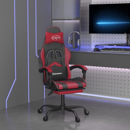 Silla gaming con reposapiés cuero sintético negro rojo tinto de vidaXL, Sillones para videojuegos - Ref: Foro24-3143909, Prec...