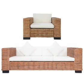 Sofaset mit Kissen 2 Stück aus natürlichem Rattan von vidaXL, Sofas - Ref: Foro24-278625, Preis: 778,03 €, Rabatt: %