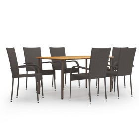 Set de muebles de comedor de jardín 7 piezas de ratán marrón de vidaXL, Conjuntos de jardín - Ref: Foro24-3072494, Precio: 41...