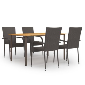 Set de muebles de comedor de jardín 5 piezas de ratán marrón de vidaXL, Conjuntos de jardín - Ref: Foro24-3072491, Precio: 34...