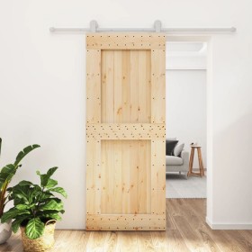 Puerta corredera con herrajes madera maciza de pino 85x210 cm de vidaXL, Puertas - Ref: Foro24-3203112, Precio: 226,77 €, Des...