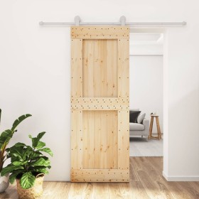 Puerta corredera con herrajes madera maciza de pino 80x210 cm de vidaXL, Puertas - Ref: Foro24-3203111, Precio: 192,08 €, Des...