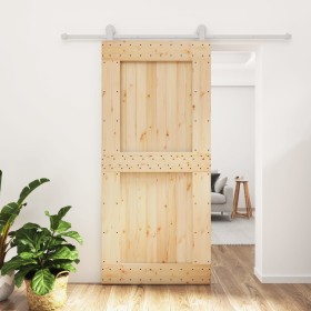 Puerta corredera con herrajes madera maciza de pino 95x210 cm de vidaXL, Puertas - Ref: Foro24-3203114, Precio: 208,98 €, Des...