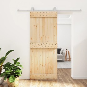 Puerta corredera con herrajes madera maciza de pino 85x210 cm de vidaXL, Puertas - Ref: Foro24-3203106, Precio: 200,07 €, Des...