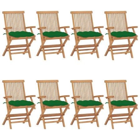 Garden chairs 8 pcs solid teak wood with green cushions by vidaXL, Garden chairs - Ref: Foro24-3072909, Price: 629,82 €, Disc...