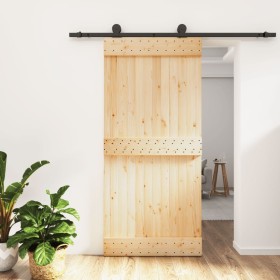 Puerta corredera con herrajes madera maciza de pino 95x210 cm de vidaXL, Puertas - Ref: Foro24-3203068, Precio: 170,94 €, Des...