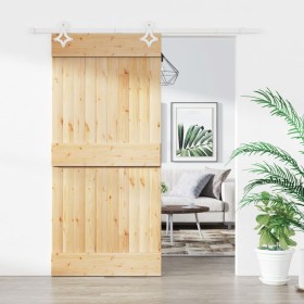 Puerta corredera con herrajes madera maciza de pino 90x210 cm de vidaXL, Puertas - Ref: Foro24-3203182, Precio: 157,25 €, Des...