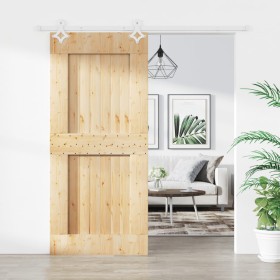 Puerta corredera con herrajes madera maciza de pino 90x210 cm de vidaXL, Puertas - Ref: Foro24-3203188, Precio: 160,91 €, Des...