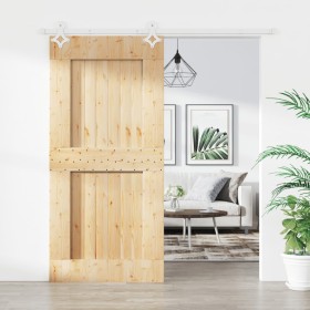 Puerta corredera con herrajes madera maciza de pino 95x210 cm de vidaXL, Puertas - Ref: Foro24-3203189, Precio: 200,33 €, Des...