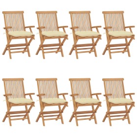 Garden chairs 8 pcs teak wood with cream white cushions by vidaXL, Garden chairs - Ref: Foro24-3072906, Price: 542,62 €, Disc...