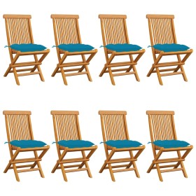 Garden chairs 8 pcs solid teak wood light blue cushions by vidaXL, Garden chairs - Ref: Foro24-3072936, Price: 501,65 €, Disc...