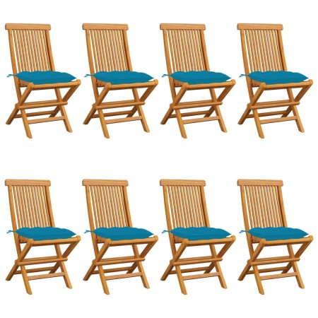 Garden chairs 8 pcs solid teak wood light blue cushions by vidaXL, Garden chairs - Ref: Foro24-3072936, Price: 527,06 €, Disc...