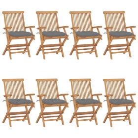 Garden chairs 8 pcs solid teak wood with gray cushions by vidaXL, Garden chairs - Ref: Foro24-3072905, Price: 602,63 €, Disco...