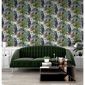 DUTCH WALLCOVERINGS White and green Passion Flower wallpaper by DUTCH WALLCOVERINGS, Painted paper - Ref: Foro24-442611, Pric...