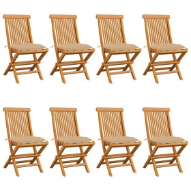 Garden chairs 8 units teak wood with beige cushions by vidaXL, Garden chairs - Ref: Foro24-3072935, Price: 528,44 €, Discount: %