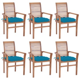 Dining chairs 6 pcs solid teak wood light blue cushions by vidaXL, Garden chairs - Ref: Foro24-3072965, Price: 563,99 €, Disc...