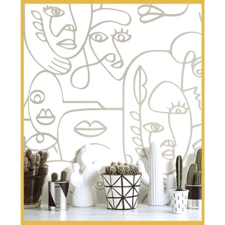 Noordwand Papel pintado Friends&Coffee Line Art Faces blanco y metal de Noordwand, Papel pintado - Ref: Foro24-444842, Precio...