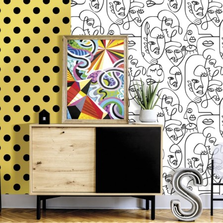 Noordwand Wallpaper Friends&Coffee Line Art Faces black and white by Noordwand, Painted paper - Ref: Foro24-444844, Price: 38...