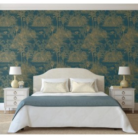 DUTCH WALLCOVERINGS Dunkelblaue und goldene tropische Tapete von DUTCH WALLCOVERINGS, Bemaltes Papier - Ref: Foro24-442569, P...