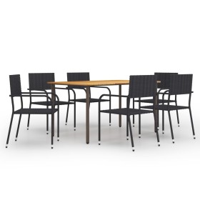 Set de muebles de comedor de jardín 7 piezas ratán PE negro de vidaXL, Conjuntos de jardín - Ref: Foro24-3072499, Precio: 330...