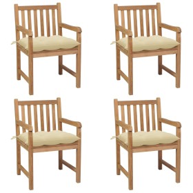 Garden chairs with cushions 4 pcs cream white teak wood by vidaXL, Garden chairs - Ref: Foro24-3073021, Price: 520,12 €, Disc...