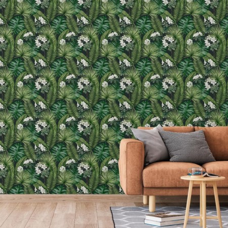 DUTCH WALLCOVERINGS Black and Dark Green Eden Wallpaper by DUTCH WALLCOVERINGS, Painted paper - Ref: Foro24-442568, Price: 35...