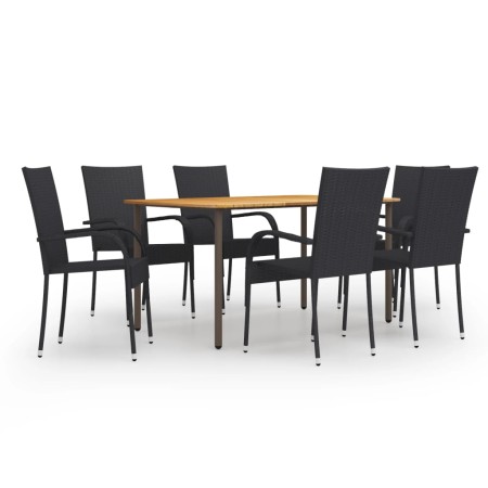 Juego de muebles de comedor de jardín 7 piezas ratán PE negro de vidaXL, Conjuntos de jardín - Ref: Foro24-3072495, Precio: 4...