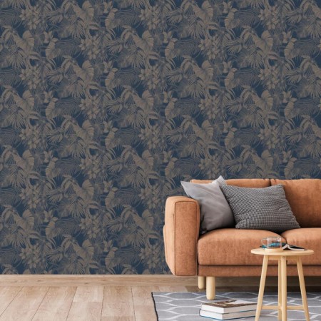 DUTCH WALLCOVERINGS Silver and Blue Joelle Wallpaper by DUTCH WALLCOVERINGS, Painted paper - Ref: Foro24-442583, Price: 29,10...