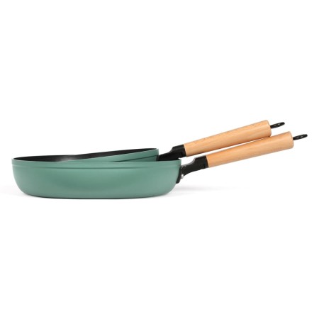Livoo 2-Piece Frying Pan Set with Green Wooden Handles