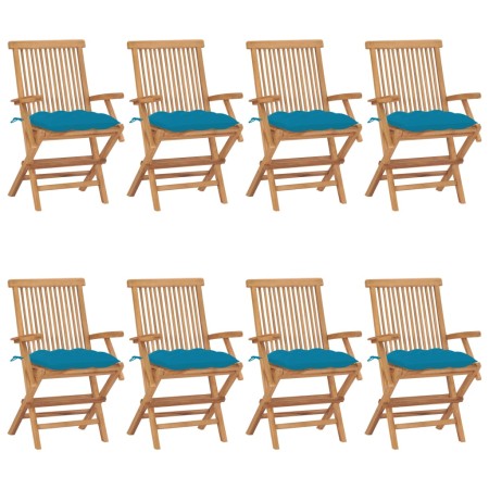 Garden chairs 8 units teak wood with light blue cushions by vidaXL, Garden chairs - Ref: Foro24-3072908, Price: 642,73 €, Dis...