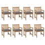 Garden chairs 8 pcs solid teak wood gray cushions by vidaXL, Garden chairs - Ref: Foro24-3073074, Price: 1,00 €, Discount: %