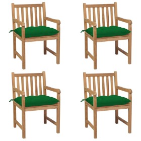 Garden chairs 4 units solid teak wood with green cushions by vidaXL, Garden chairs - Ref: Foro24-3073024, Price: 551,30 €, Di...