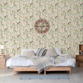 DUTCH WALLCOVERINGS Cream and Mint Flamingo Wallpaper by DUTCH WALLCOVERINGS, Painted paper - Ref: Foro24-442563, Price: 34,9...