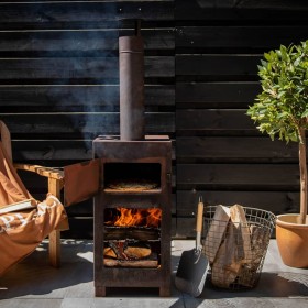 Esschert Design Terrace stove with rust-colored pizza oven by Esschert Design, Chimneys - Ref: Foro24-444905, Price: 264,49 €...