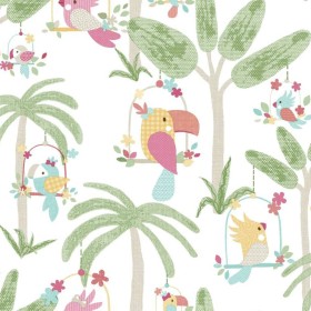 Noordwand Wallpaper Mondo baby Animals Birds Trees green and pink by Noordwand, Painted paper - Ref: Foro24-444873, Price: 38...