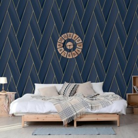 DUTCH WALLCOVERINGS Blue and Gold Geometric Wallpaper by DUTCH WALLCOVERINGS, Painted paper - Ref: Foro24-442574, Price: 37,9...