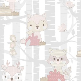 Noordwand Wallpaper Mondo baby Forest Animals gray and pink by Noordwand, Painted paper - Ref: Foro24-444878, Price: 22,02 €,...