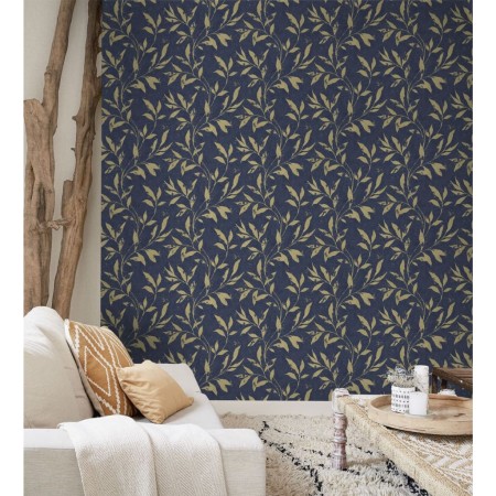 DUTCH WALLCOVERINGS Blue and Gold Leafs Wallpaper by DUTCH WALLCOVERINGS, Painted paper - Ref: Foro24-442597, Price: 26,22 €,...