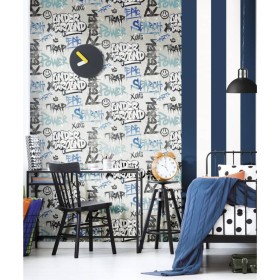 Noordwand Wallpaper Friends&Coffee Graffity Print gray and blue by Noordwand, Painted paper - Ref: Foro24-444839, Price: 38,9...