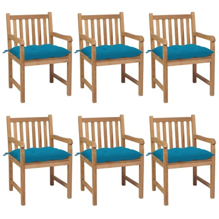 Garden chairs 6 pcs solid teak wood light blue cushions by vidaXL, Garden chairs - Ref: Foro24-3073050, Price: 824,62 €, Disc...