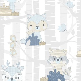 Noordwand Wallpaper Mondo baby Forest Animals white and blue by Noordwand, Painted paper - Ref: Foro24-444877, Price: 34,11 €...