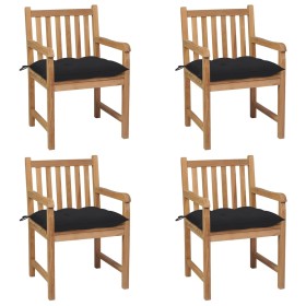 Garden chairs 4 units solid teak wood with black cushions by vidaXL, Garden chairs - Ref: Foro24-3073026, Price: 519,99 €, Di...