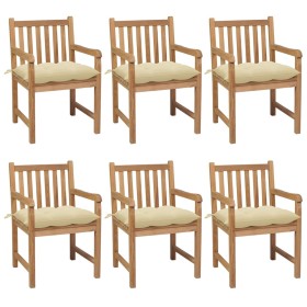 Garden chairs 6 pcs solid teak wood white cream cushions by vidaXL, Garden chairs - Ref: Foro24-3073048, Price: 808,68 €, Dis...