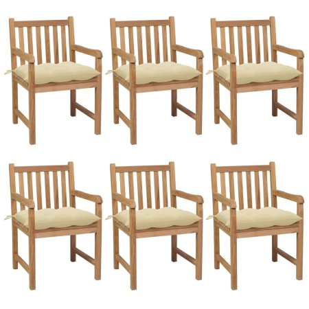 Garden chairs 6 pcs solid teak wood white cream cushions by vidaXL, Garden chairs - Ref: Foro24-3073048, Price: 807,72 €, Dis...