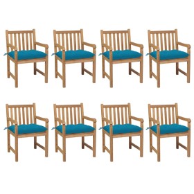 Garden chairs 8 pcs solid teak wood light blue cushions by vidaXL, Garden chairs - Ref: Foro24-3073077, Price: 1,00 €, Discou...