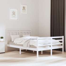 Small double bed frame white solid wood 120x190cm by vidaXL, Beds and slatted bases - Ref: Foro24-3105286, Price: 129,47 €, D...