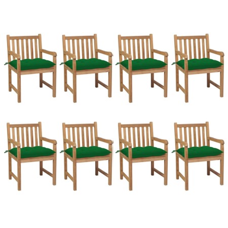 Garden chairs 8 pcs solid teak wood green cushions by vidaXL, Garden chairs - Ref: Foro24-3073078, Price: 1,00 €, Discount: %